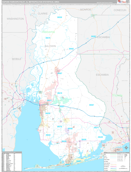 Daphne-Fairhope-Foley, AL Metro Area Wall Map